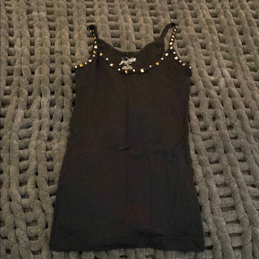 Grane Black Tank Top with Silver and Gold Studs